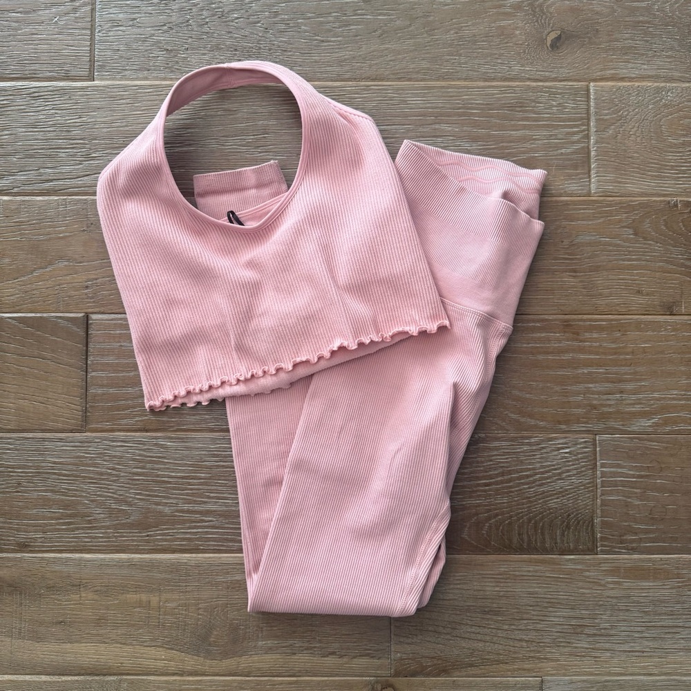 Spiritual Gangster Ribbed Pink Crop Tank and Leggings Set